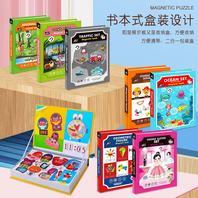 Puzzle Magnetic Jigsaw Puzzle Drawing Board Two-In-One Thing Cognitive Magnetic Attraction Jigsaw Board Storage Box Children'S Toys - Image 4